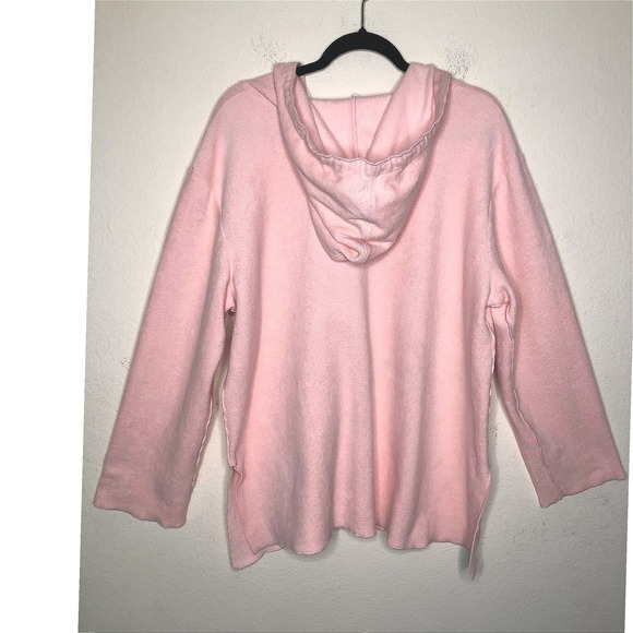 J.Jill Pink Terry Cloth V Neck Hoodie Long Sleeve Kangaroo Pocket Tunic XL Beach - Picture 2 of 15
